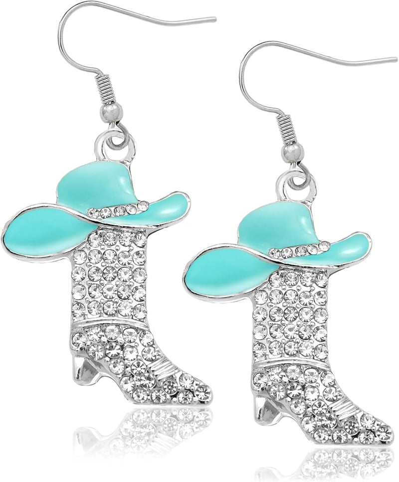 RechicGu Rhinestone Western Boots Earrings Cowgirl Cowboy Enamel Hat Bohemian Rodeo Boot Drop Dangle Earrings for Women - Image 1